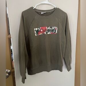 Columbia Women's XS Olive Green Floral‎ Logo Crewneck Pullover Sweatshirt